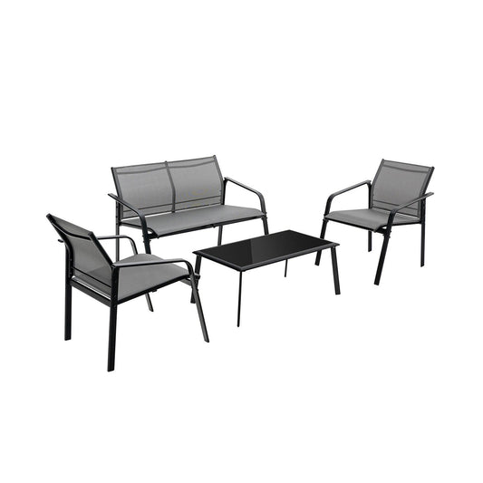 4 Pieces Patio Furniture Set with Armrest Loveseat Sofas and Glass Table Deck, Gray at Gallery Canada