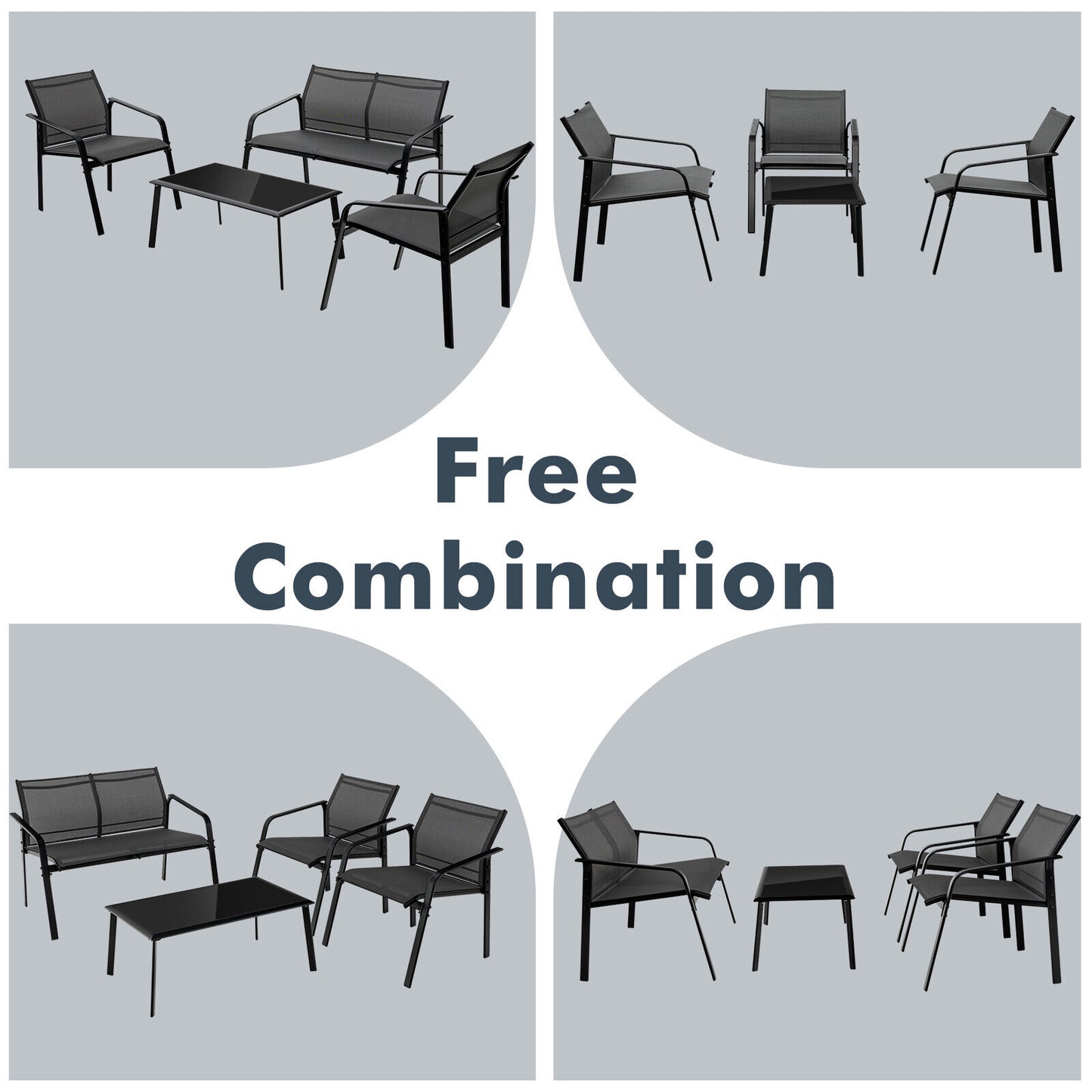 4 Piece Patio Furniture Set, Armrest Loveseat Sofas, Glass Table, Black Patio Conversation Sets at Gallery Canada