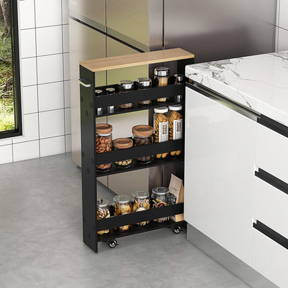 Rolling Kitchen Slim Storage Cart Mobile Shelving Organizer with Handle, Black at Gallery Canada
