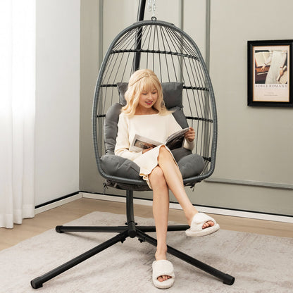 Hanging Egg Chair with Head Pillow and Large Seat Cushion, Gray