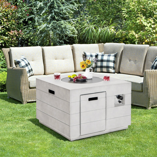 34 Inch Square Concrete Fire Pit Table, 50,000 BTU, Gray