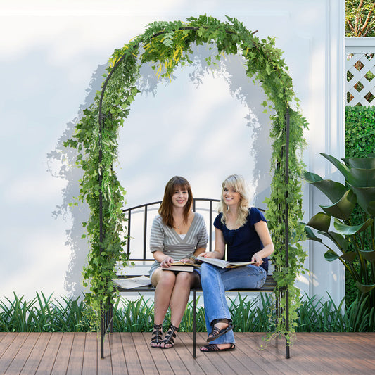 Steel Garden Arch With 2-Seat Bench, Black Outdoor Benches Black at Gallery Canada