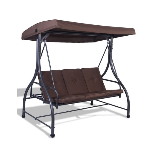 3 Seats Converting Outdoor Swing Canopy Hammock with Adjustable Tilt Canopy, Brown at Gallery Canada