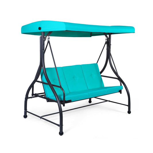 3 Seats Converting Outdoor Swing Canopy Hammock with Adjustable Tilt Canopy, Turquoise