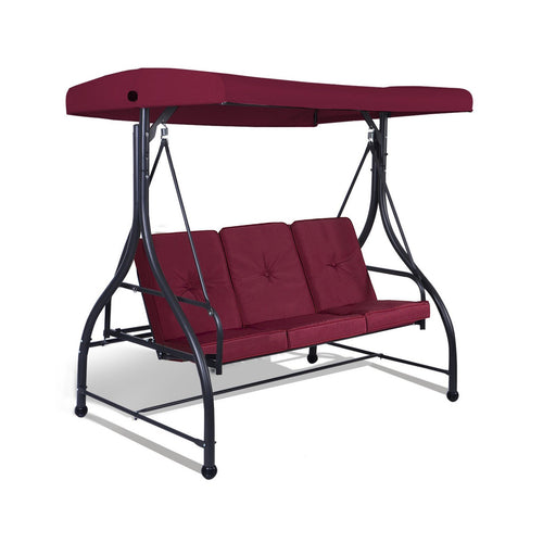 3 Seats Converting Outdoor Swing Canopy Hammock with Adjustable Tilt Canopy, Dark Red