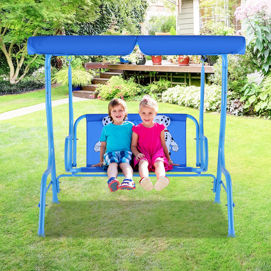 Outdoor Kids Swing Bench With Canopy, 2 Seats, Blue Porch Swings Blue at Gallery Canada