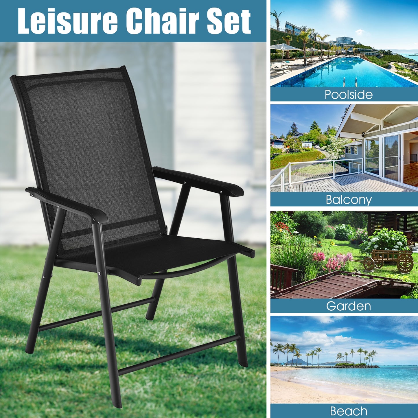 4-Pack Portable Folding Chairs, Outdoor Camping, Black Patio Dining Chairs at Gallery Canada