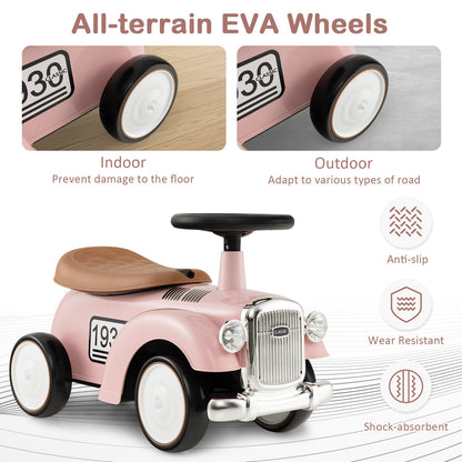 Kids Sit to Stand Vehicle with Working Steering Wheel and Under Seat Storage, Pink