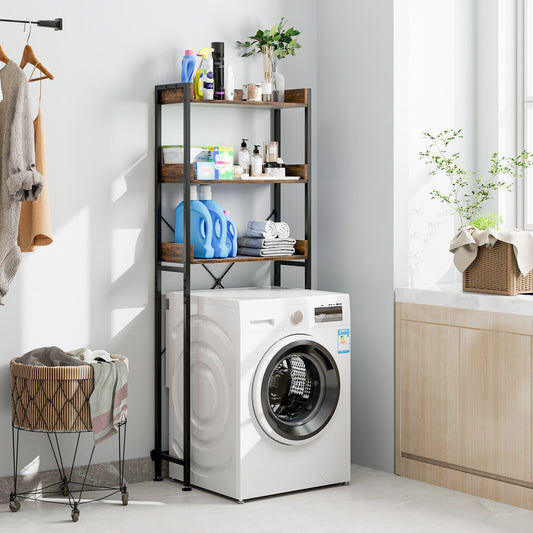Over The Toilet Storage Rack With Hooks, Adjustable Bottom Bar, Brown Bathroom Etagere Rustic Brown at Gallery Canada