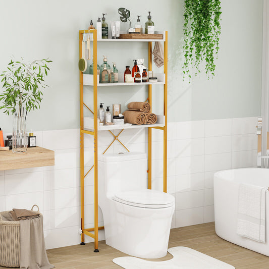 Rangement au-dessus des toilettes, barre inférieure réglable, crochets, blanc