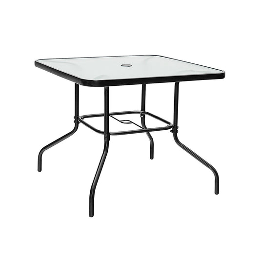 35 Inch Patio Dining Square Tempered Glass Table with Umbrella Hole, Transparent at Gallery Canada