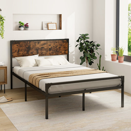 Full Size Platform Bed With Rustic Headboard, Footboard, Black Simple Bed Frame Black at Gallery Canada