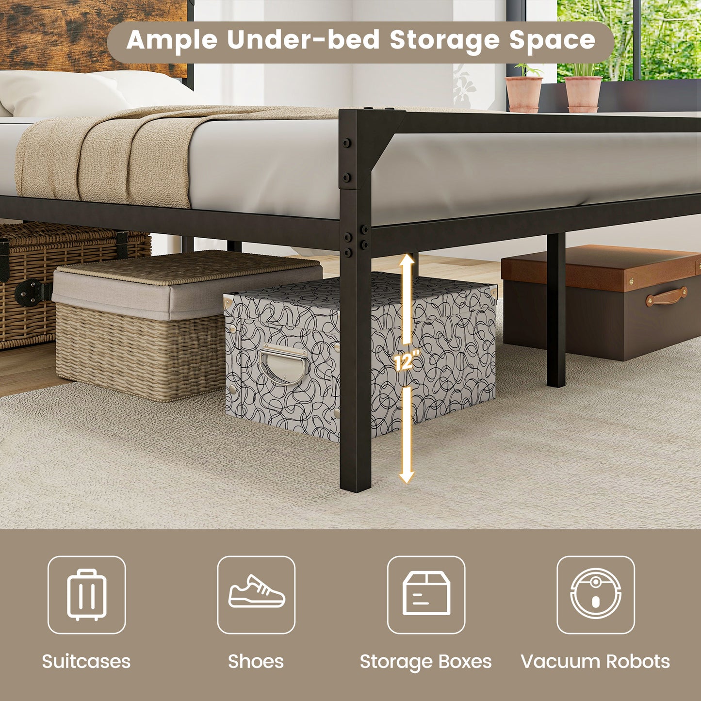 Full Size Platform Bed With Rustic Headboard, Footboard, Black Simple Bed Frame at Gallery Canada