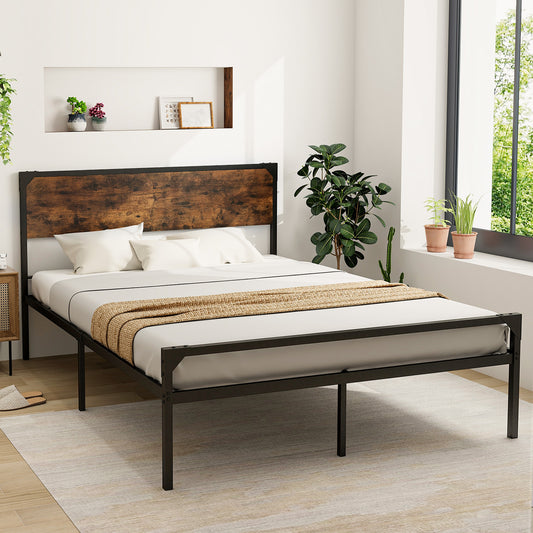 Queen Platform Bed, Rustic Headboard Footboard, Black Simple Bed Frame Black at Gallery Canada