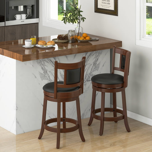 25.5 Inch Upholstered Bar Stools Set Of 2, Brown