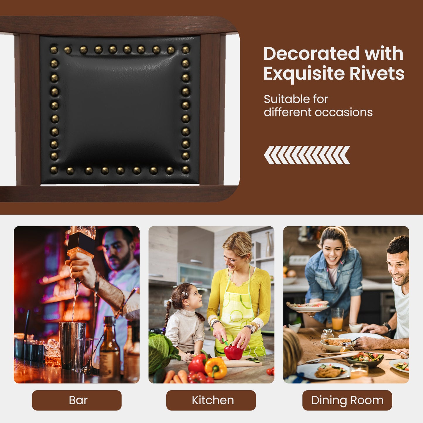 25.5 Inch/30.5 Inch Upholstered Bar Stools Set of 2 with Curved Backrest and Footrest-25.5 inches, Rustic Brown Bar Stools at Gallery Canada