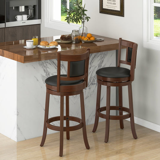 25.5 Inch/30.5 Inch Upholstered Bar Stools Set of 2 with Curved Backrest and Footrest-30.5 Inches, Rustic Brown Bar Stools 30.5 Inch at Gallery Canada