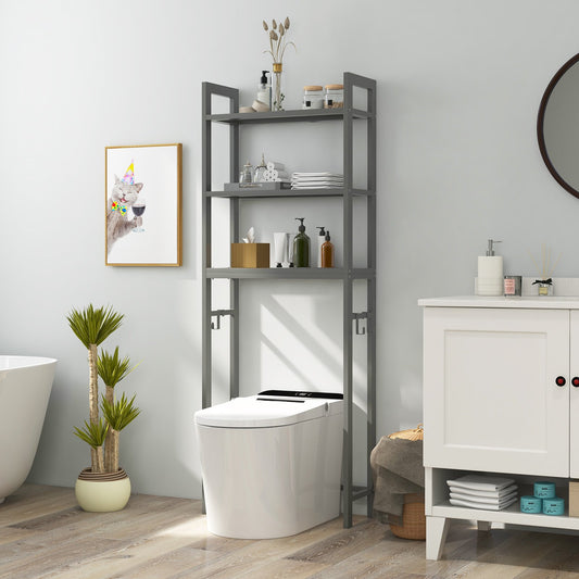 Over-The-Toilet Storage Shelf Space Saving Metal Bathroom Organizer Hooks, Gray Bathroom Etagere Gray at Gallery Canada
