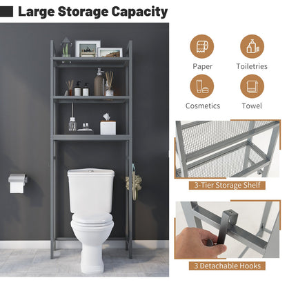 Over-The-Toilet Storage Shelf Space Saving Metal Bathroom Organizer Hooks, Gray