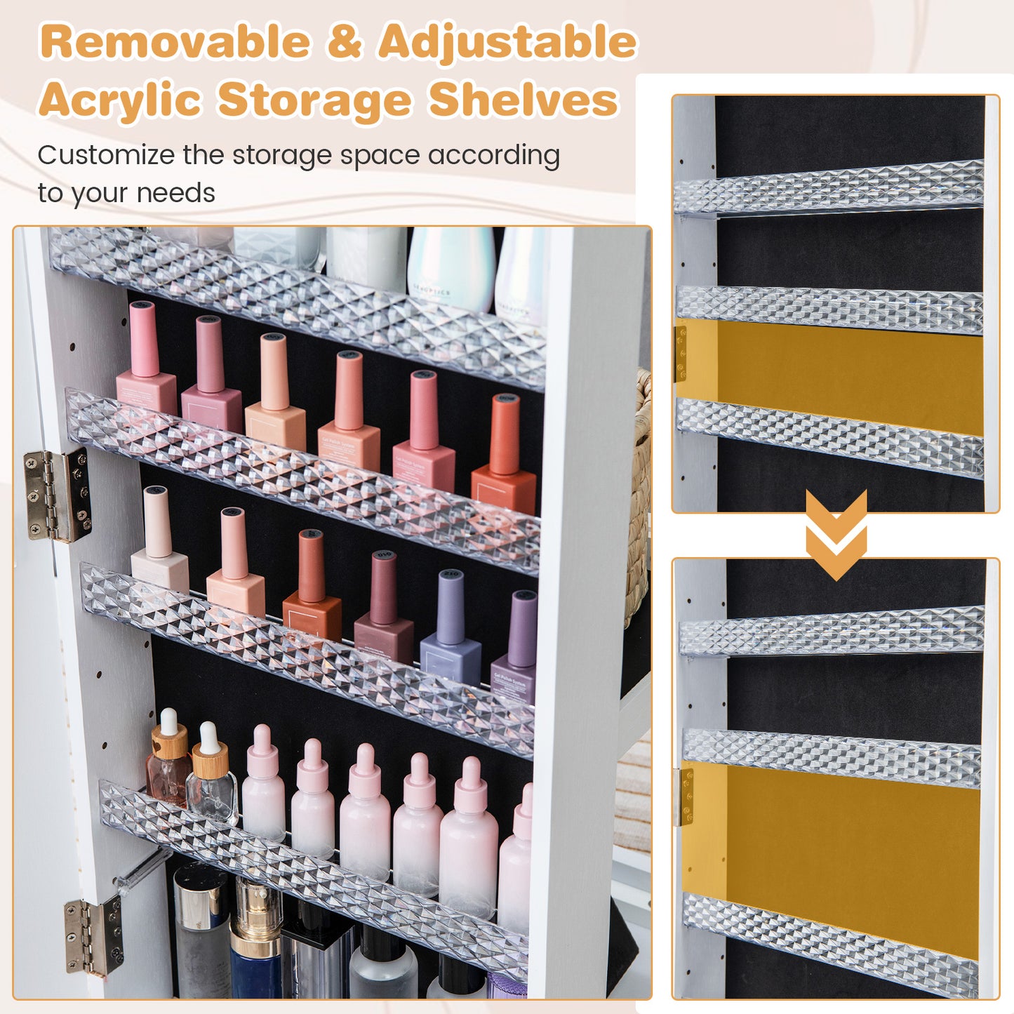 64 Inches Lockable Jewelry Cabinet Armoire, Built-in Makeup Mirror, White Jewelry Armoires at Gallery Canada