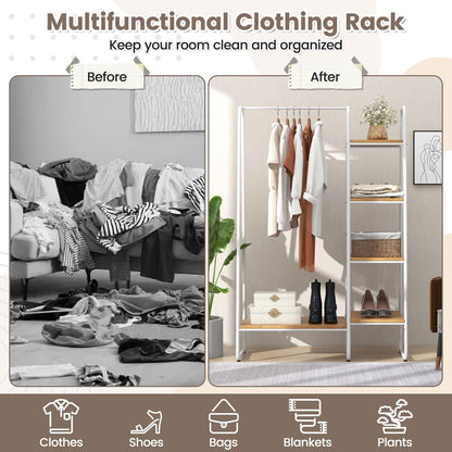 Clothes Rack Free Standing Storage Tower with Metal Frame, Natural