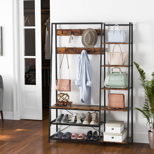 5-In-1 Entryway Hall Tree, Storage Bench, 9 Hooks, Brown Coat Racks & Hall Trees Rustic Brown at Gallery Canada