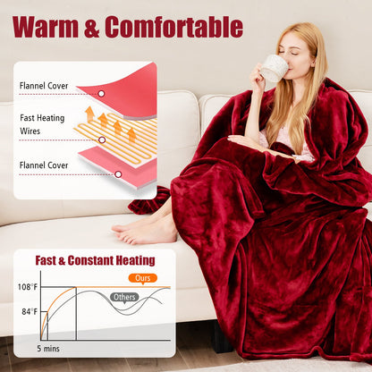 62" x 84" Twin Size Electric Heated Throw Blanket with Timer, Red