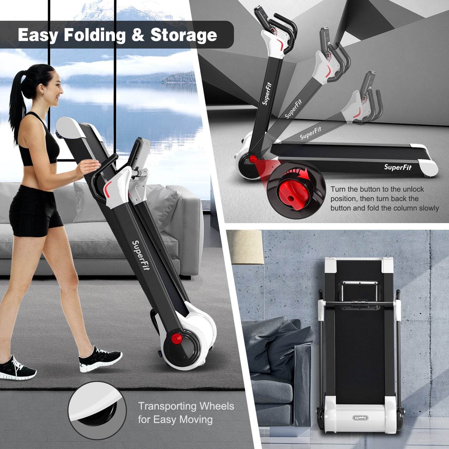2.25 HP Folding Treadmill, LED Display, APP Control, White Treadmills at Gallery Canada