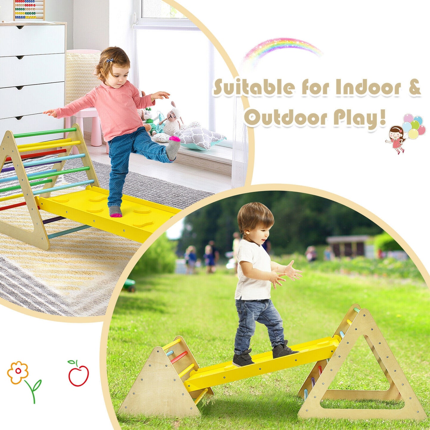 3 in 1 Wooden Set of 2 Triangle Climber with Ramp for Slid, Multicolor Climbers & Slides at Gallery Canada