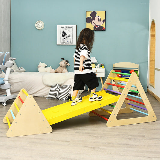 Wooden Triangle Climber With Ramp, 2-Piece Set, Multicolor Climbers & Slides Multicolor at Gallery Canada