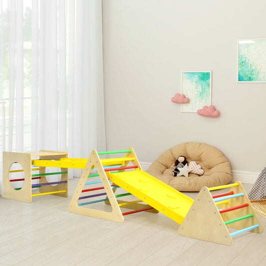 Kids Triangle Climber Play Gym Set, 2 Ramps, Natural Climbers & Slides Natural at Gallery Canada