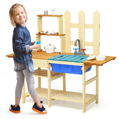 Kid's Outdoor Wooden Pretend Cook Kitchen Playset Toy, Natural at Gallery Canada