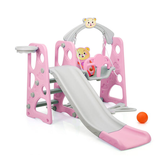 3 in 1 Toddler Climber and Swing Set Slide Playset, Pink
