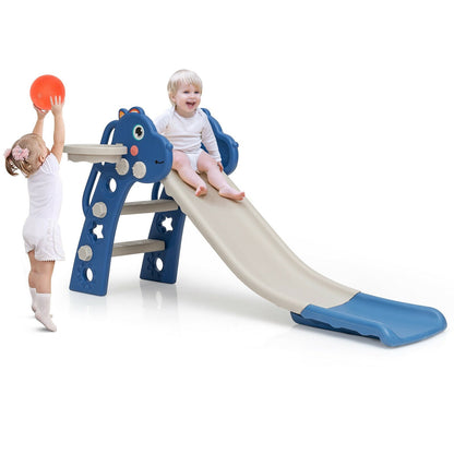 3-in-1 Kids Slide Baby Play Climber Slide Set with Basketball Hoop , Blue at Gallery Canada