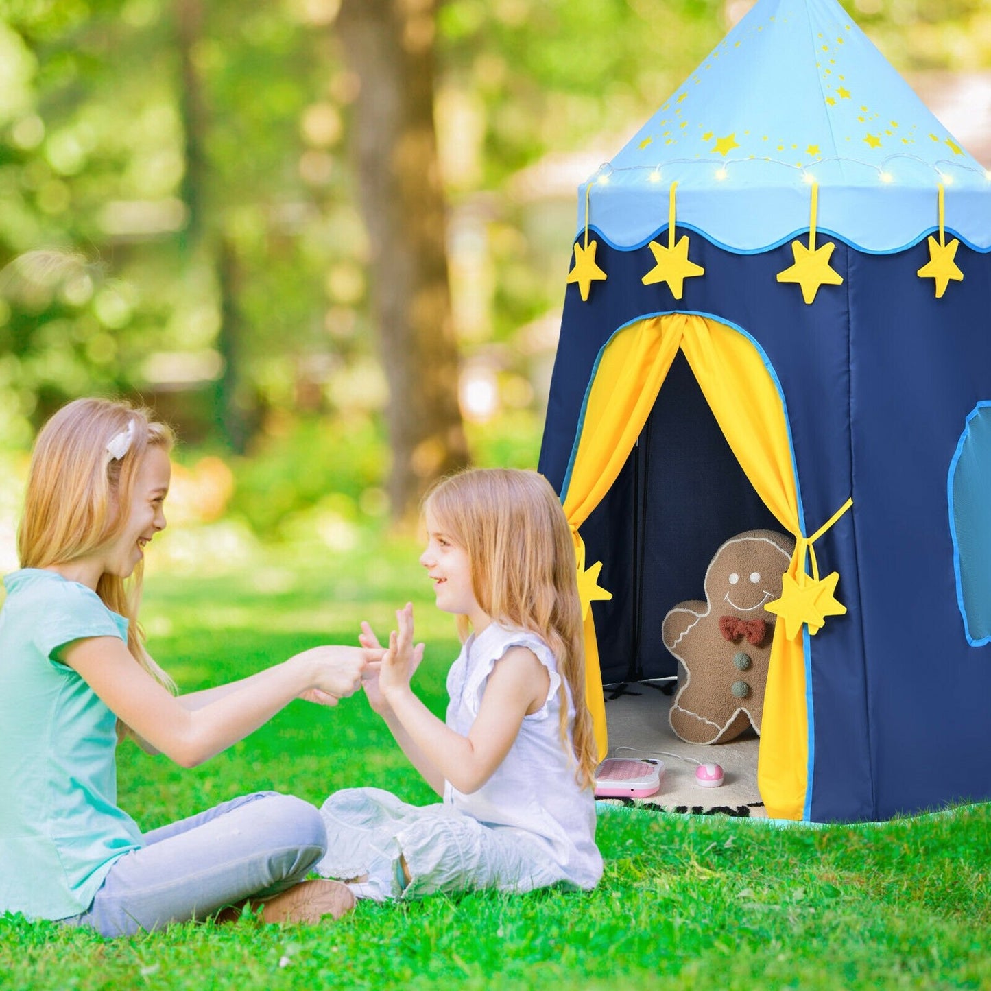 Indoor Outdoor Kids Foldable Pop-Up Play Tent with Star Lights Carry Bag, Blue at Gallery Canada
