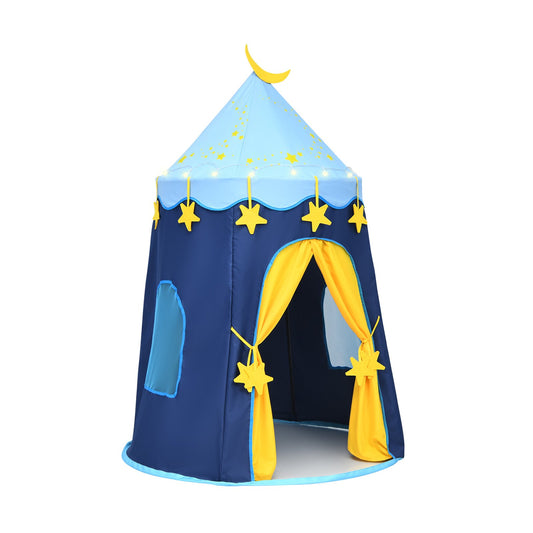 Indoor Outdoor Kids Foldable Pop-Up Play Tent with Star Lights Carry Bag, Blue