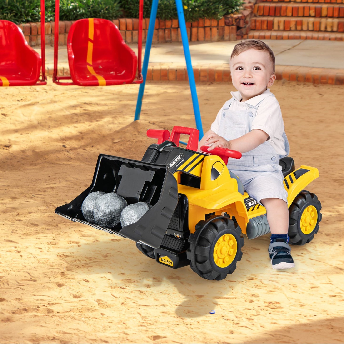 6V Electric Kids Ride On Bulldozer Pretend Play Truck Toy with Adjustable Bucket, Yellow