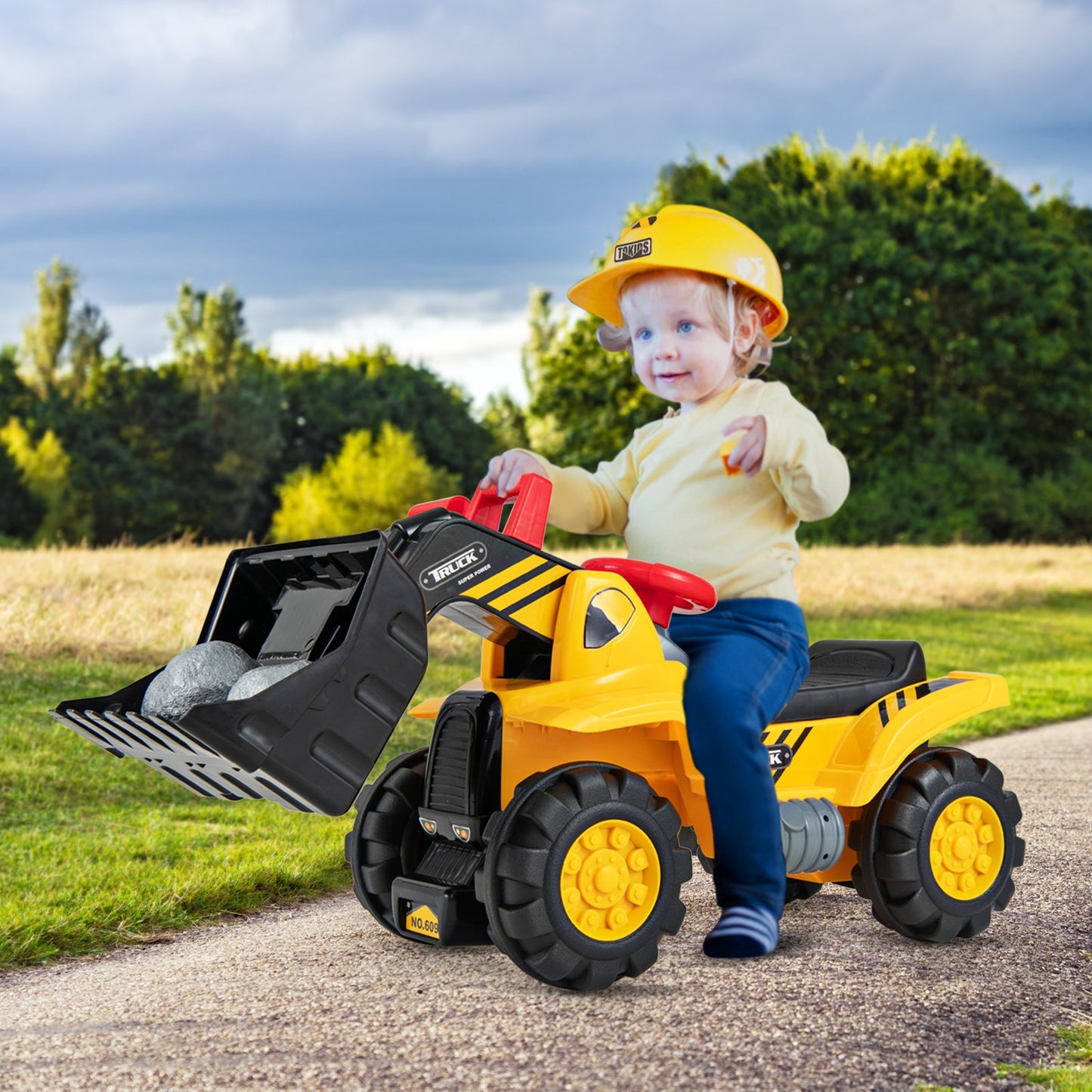 6V Electric Kids Ride On Bulldozer Pretend Play Truck Toy with Adjustable Bucket, Yellow