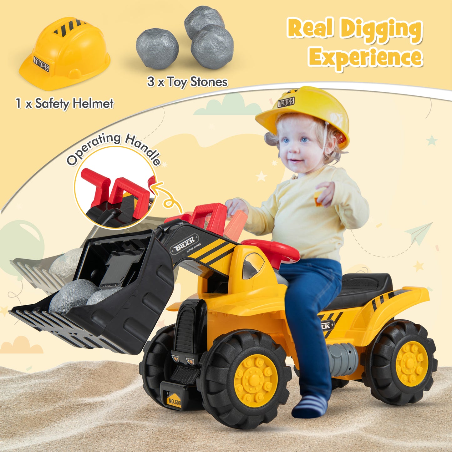 Kids Ride On Bulldozer Toy Play Truck with Adjustable Bucket Aged 3+ Years Old, Yellow Powered Ride On Toys at Gallery Canada