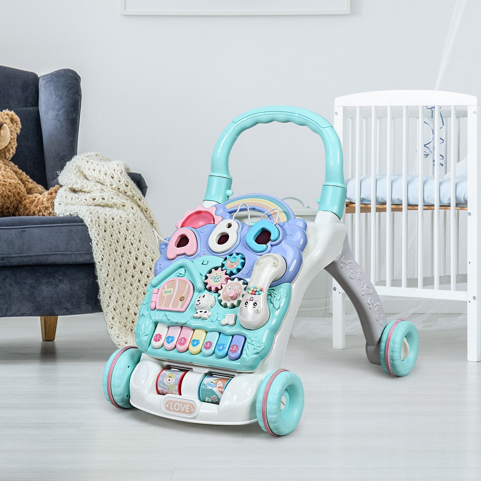 Baby Sit-to-Stand Learning Walker Toddler Musical Toy, Blue at Gallery Canada