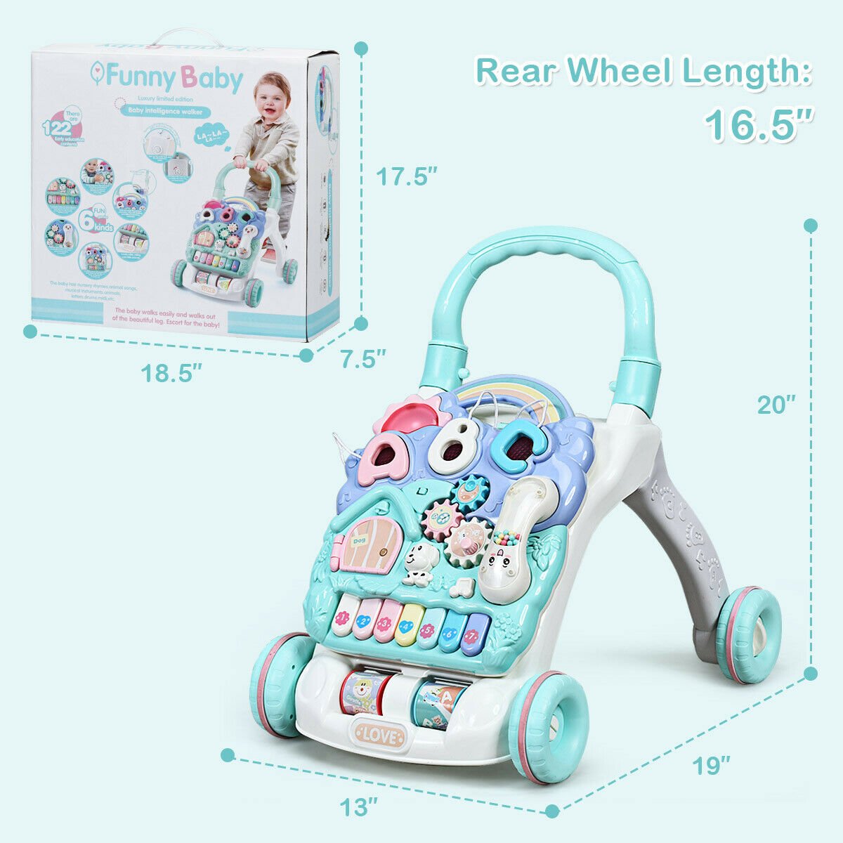Baby Sit-to-Stand Learning Walker Toddler Musical Toy, Blue at Gallery Canada