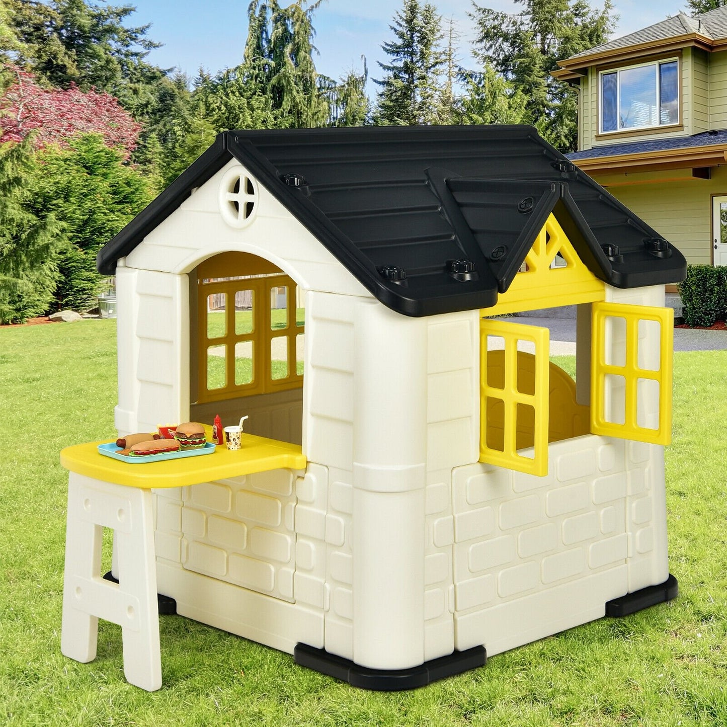 Kid’s Playhouse Pretend Toy House For Boys and Girls 7 Pieces Toy Set, Yellow