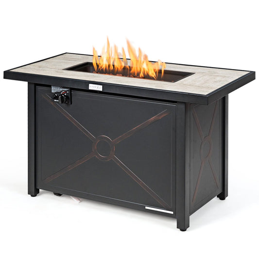 42 Inch 60000 BTU Propane Fire Pit Table with Ceramic Tabletop, Black