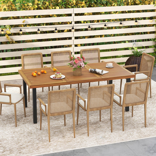 79 Inch Acacia Wood Dining Table, 8-Person Patio Table, Black Patio Dining Tables Black at Gallery Canada