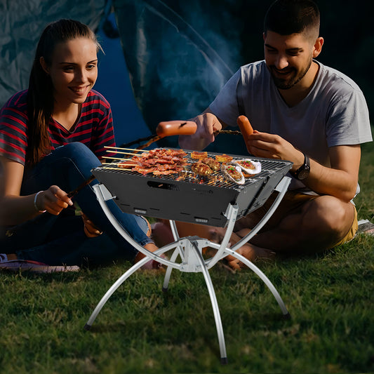 3 In 1 Camping Campfire Grill, Stainless Steel, Silver