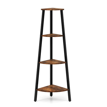 4-Tier Industrial Corner Ladder Shelf Display Rack for Home Office, Brown
