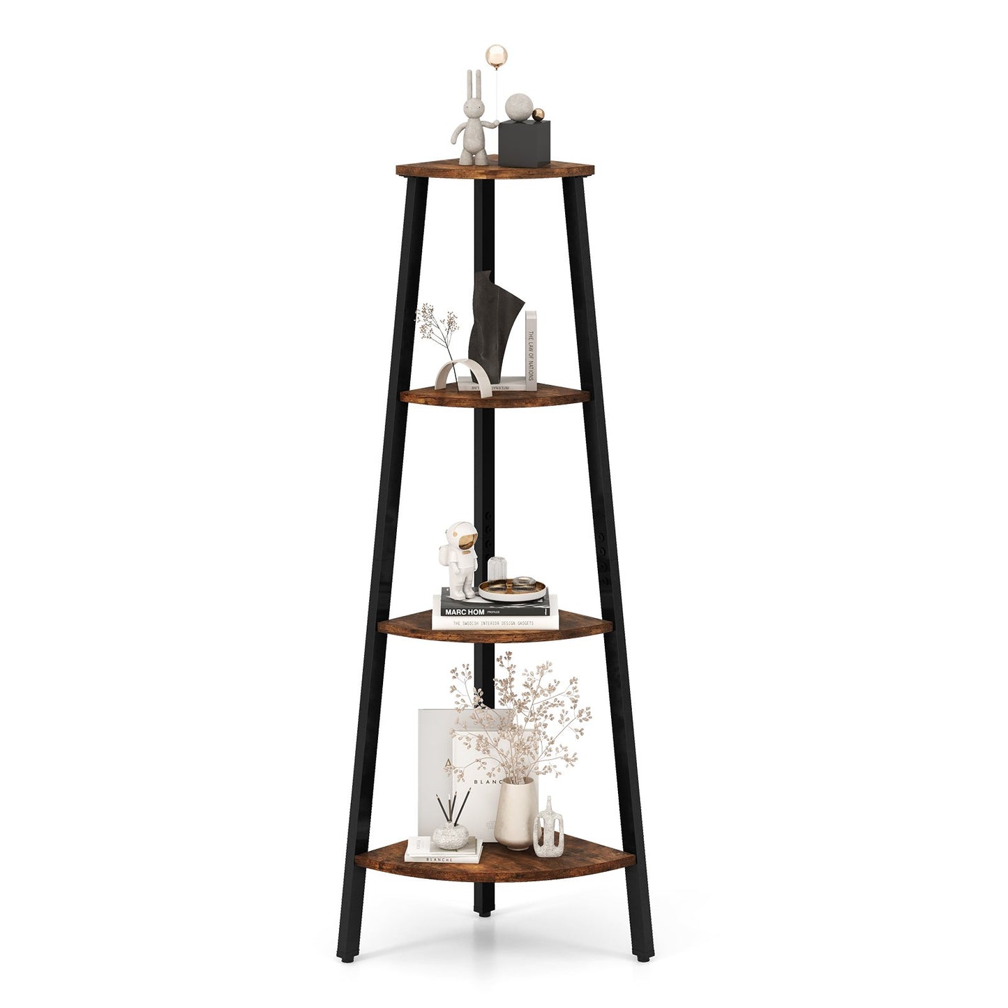 4-Tier Industrial Corner Ladder Shelf Display Rack for Home Office, Brown at Gallery Canada