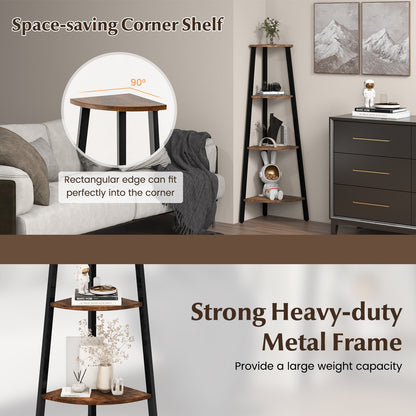 4-Tier Industrial Corner Ladder Shelf Display Rack for Home Office, Brown at Gallery Canada