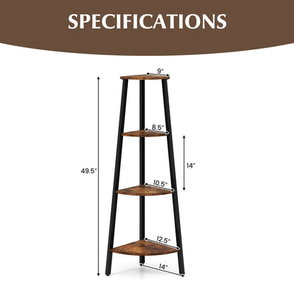 4-Tier Industrial Corner Ladder Shelf Display Rack for Home Office, Brown