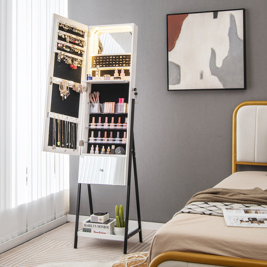 Lockable Freestanding Jewelry Organizer, Full-Length Frameless Mirror, White Jewelry Armoires White at Gallery Canada